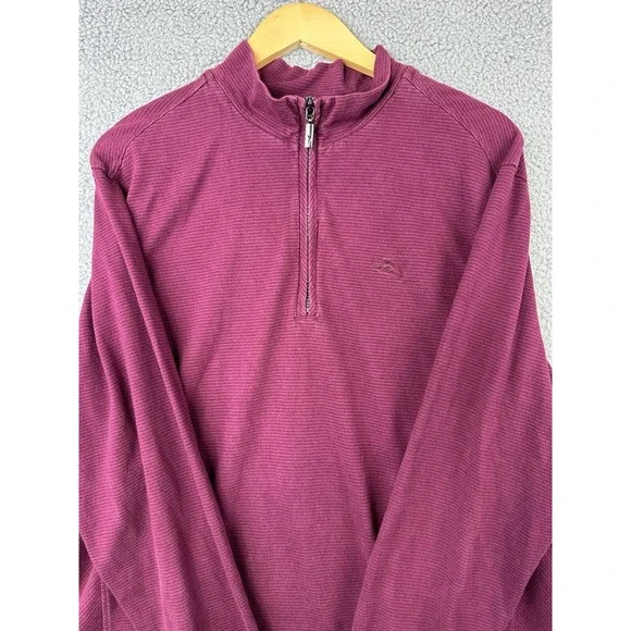 Tommy Bahama Sweater Mens XL Maroon Quarter Zip Pullover Casual Golf Sweater - Picture 2 of 9